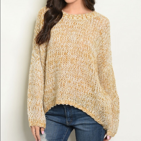 ♦️Ivory Mix Mustard Scoop Neck Sweater - Picture 2 of 6